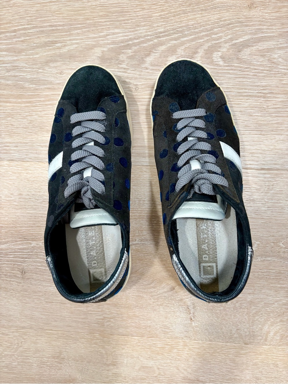 Women’s DATE Black and Navy Suede Sneakers with White Accent
